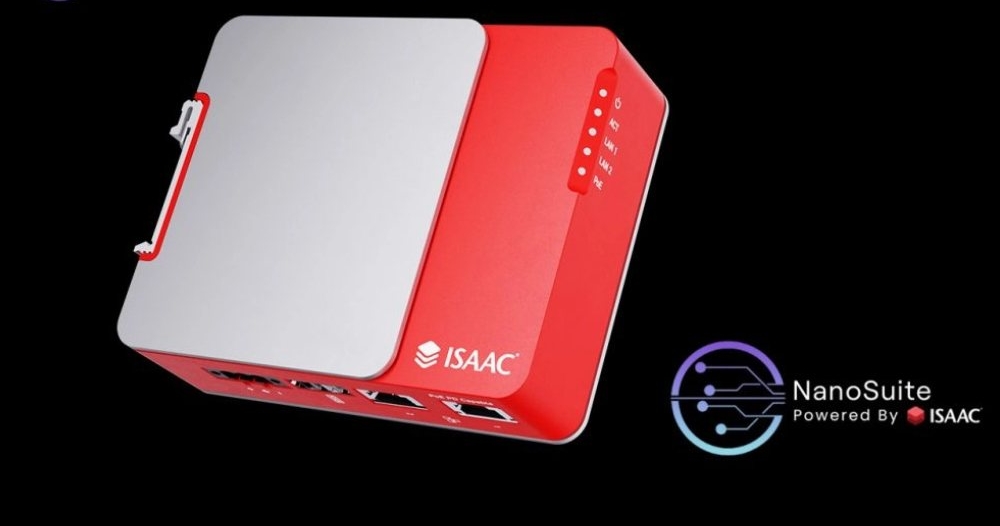 An image of the Nanosuite - a red and white piece of hardware powered by the ISAAC platform used in LED software integration.